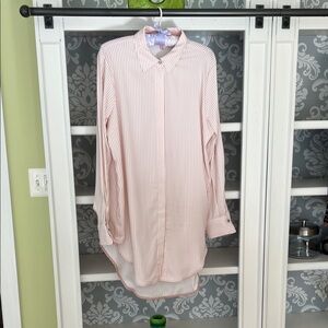 Silky Pink Striped Button-Up Tunic Shirt by Philosophy NWOT
